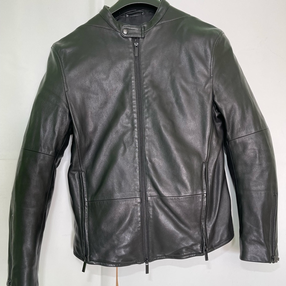 EMPORIO ARMANI BLACK MOTO STYLE LEATHER JACKET Size 48 IT(small)